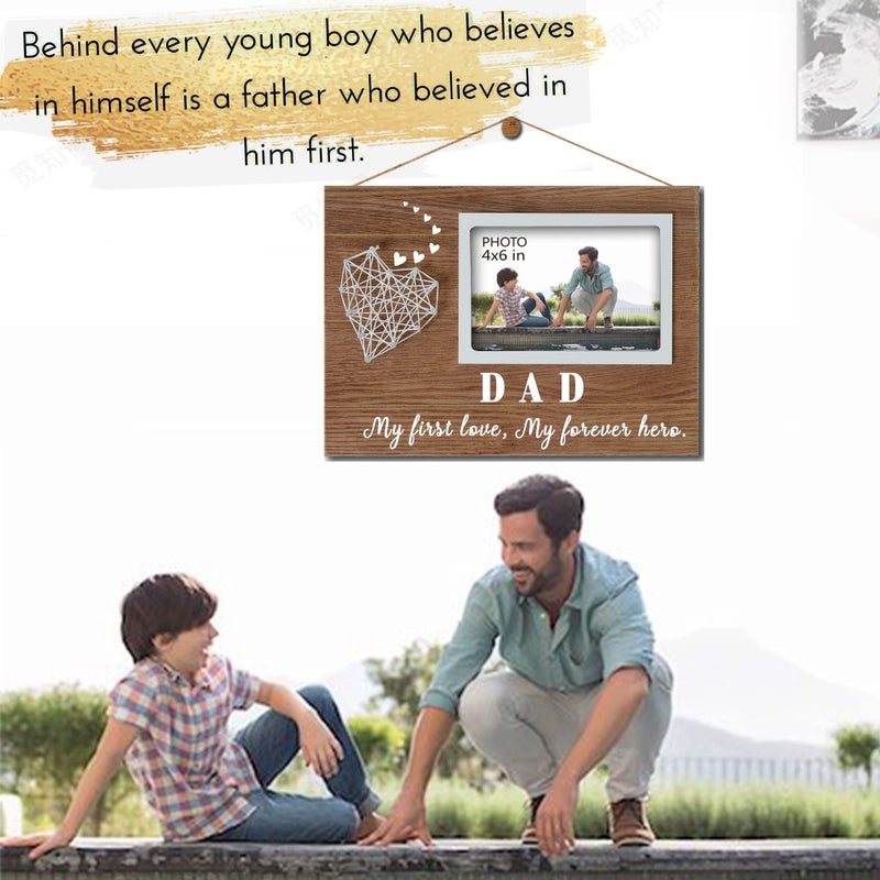 Buecasa Dad Gifts from Daughter and Son - Father Picture Frames with String Heart 4x6 Inches - Dad My First Love My Forever Hero - Image 2